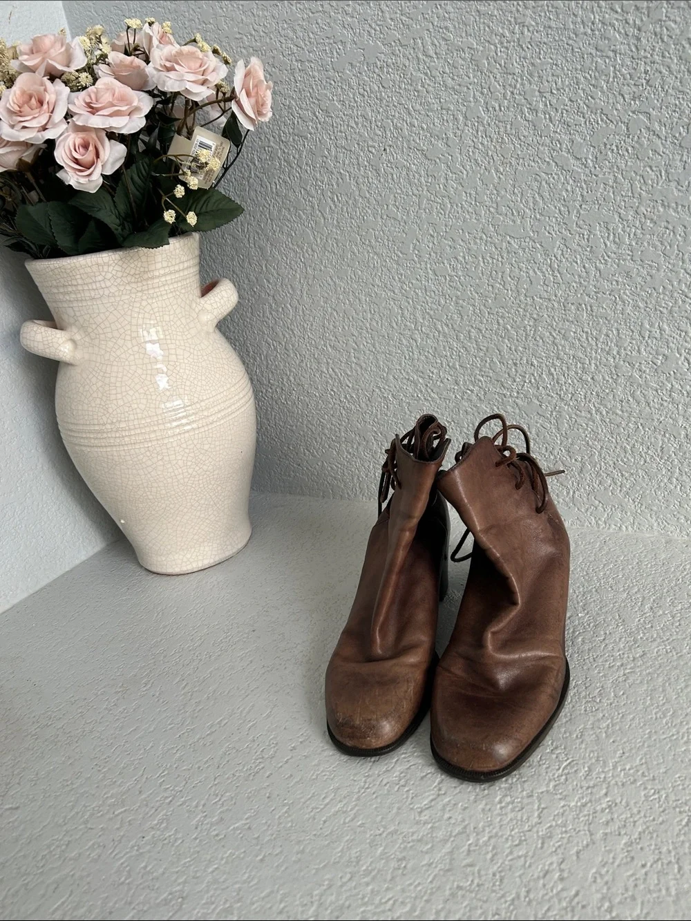 Enzo Angiolini Brown Leather Lace-Up Ankle Boots